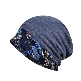 Lerica Flower Pattern, Sun Shade, Medical Hat, Care, Knit Cap, For Women, Breathable, Actress, Small Face, UV Cut, navy