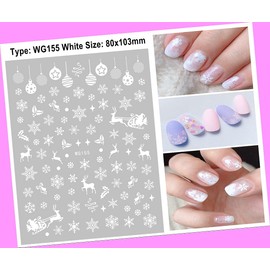 White Snowflake Snowman Reindeer Christmas Santa Sleigh 3D Nail Sticker Wg155 for Nails Design Nail Art Stickers Decals Supplies Manicure Tips Sticker Colorful for Nail Decorations