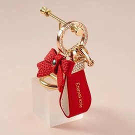 BLOOM SPIRITS Ribbon Glitter Key Chain Cute Korean Cute Car Key Ring Women's Red, red