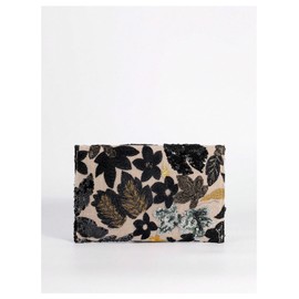 Verdusa Women's Floral Embroidery Sequin Evening Beaded Clutch Bags Party Purses Gold Black One Size