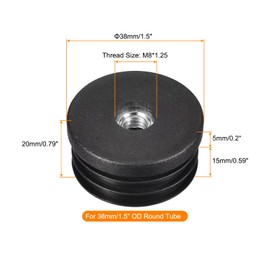 sourcing map 16Pcs Plastic Threaded Tube Inserts with M8 Thread, for 38mm/1.5" OD Round Tube, Adjustable Round Black Plastic Plug Caster Insert Chair End Caps Furniture Leg Plug