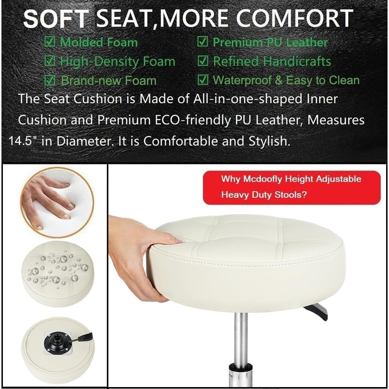 McDooFly Adjustable Heavy Duty Stool - Rolling Stools with Locking