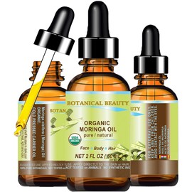 Botanical Beauty‎ Organic Moringa Oil 100% Pure Natural Undiluted 2 Fl.oz.- 60 ml. for Face Skin, Hair, Lips, Body, Nails Rich in Vitamin C, Vitamin E