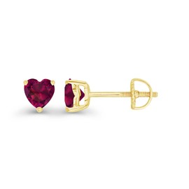 Yellow Gold Plated 925 Sterling Silver 4mm Heart Shape Created Ruby July Birthstone Screwback Stud Earrings