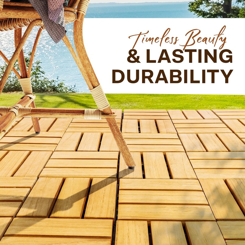 Idzo Set of 10 Premium Teak Deck Tiles, Snap-Lock Teak
