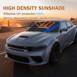 Front Windshield Sun Shade Fit for Dodge Charger Challenger Durango Journey Universal Fit to All Dodge Cars Foldable Sun Visor Protector Custom Fit Dodge Window Sunhade (Black Blue)