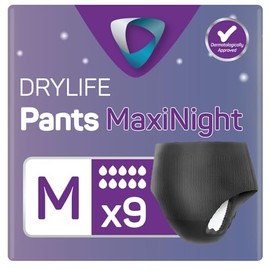 Drylife Pants Disposable Pull-Up Unisex Incontinence Pants | 3000ml Absorbency, Overnight Protection, Dry Feel Technology Anti-Leak Security, Breathable Material (M (Pack of 9), Maxi)