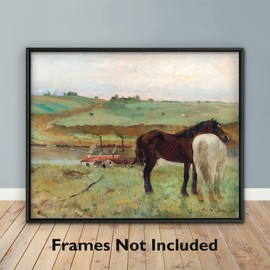 CLOUD NINE PRINTS | Sleeping Horses in a Meadow, Vintage Edgar Degas Print - Rustic Horse Wall Art, Summer Farmhouse Decor, Hugging Horse Print (8x10 Print - Unframed)
