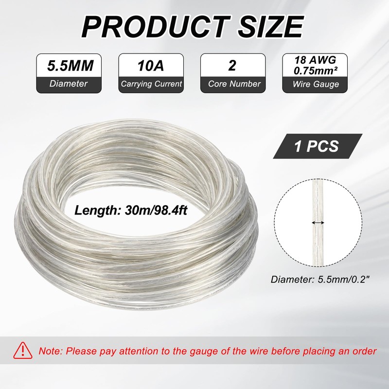 MECCANIXITY PVC Covered Wire 2 Core Sheath Power Cord 18AWG