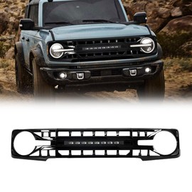 AMERICAN MODIFIED Front Armor Grille Compatible with 2021-2023 Ford Bronco, Replacement Grill with Off-Road Lights, Matte Black