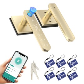 Gavdhe Gold Fingerprint Door Lock Smart Finger Print Door Knob Keyless Bedroom Door Lock with Keypad App Control Easy Installation for Home Bedroom Office,6 Fob Cards