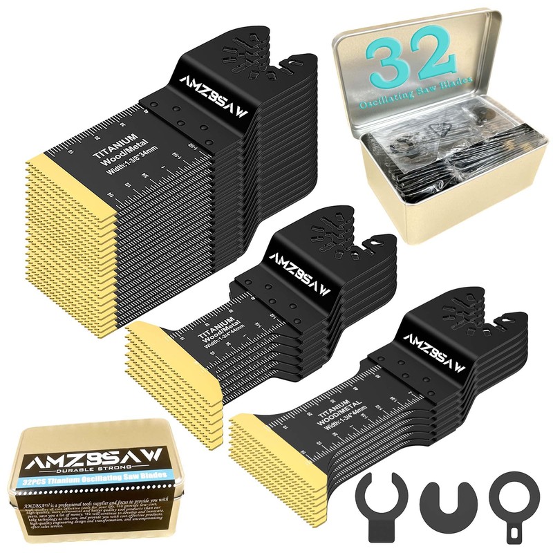 AMZBSAW 32PCS Titanium Oscillating Saw Blades Metal Cutting, Multi Tool