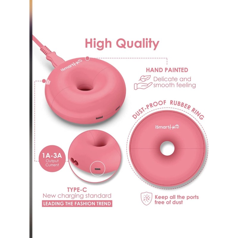 iSmartHome Donut Portable Power Strip Surge Protector Red (2) AC