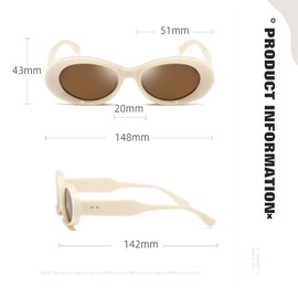 Highyou Oval Sunglasses Womens Men Fashion Trendy Sun glasses Retro Shades Star style, Off White/Brown, 51