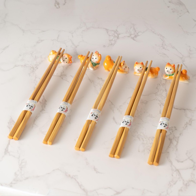 Japanese Asian Chopsticks Set with Ceramic Shiba Inu Rest 5
