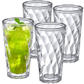 Amazing Abby - Alps 22-Ounce Insulated Tumblers (Set of 4), Double-Wall Drinking Glasses, All-Clear High-Balls, Reusable Cups, BPA-Free, Shatter-Proof, Dishwasher-Safe