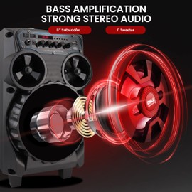 Pyle Portable Bluetooth PA Speaker - 580W 8” Rechargeable Outdoor BT Karaoke Audio System - TWS, Disco Party Lights, LED Display, FM/AUX/MP3/USB/SD, 6.5mm in, Trolley, Wheels - Wireless Mic, Remote