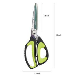 LIVINGO Heavy Duty Industrial Scissors: 10" Utility Stainless Steel Sharp Scissors all Purpose Premium Titanium Coating Forged Shop Shears for Household Pruning, Gardening, Construction, Green/Black