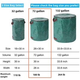 Pilntons 4 Pack 72 Gallons Reusable Yard Waste Bags with Lid Extra Large Lawn Leaf Bags Heavy Duty with 4 Handles Garden Waste Bags Container for Clean Up Outdoor Debris Leaves Grass Clippings