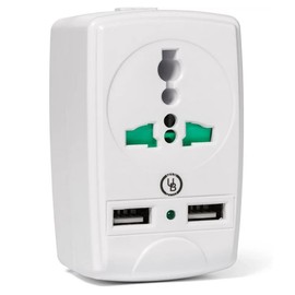 Yubi Power Universal World Wide Travel Plug Adapter/Charger with Universal Input Outlet and Dual USB Ports - Multi Worlwide Plug-in Foldable Prongs - White