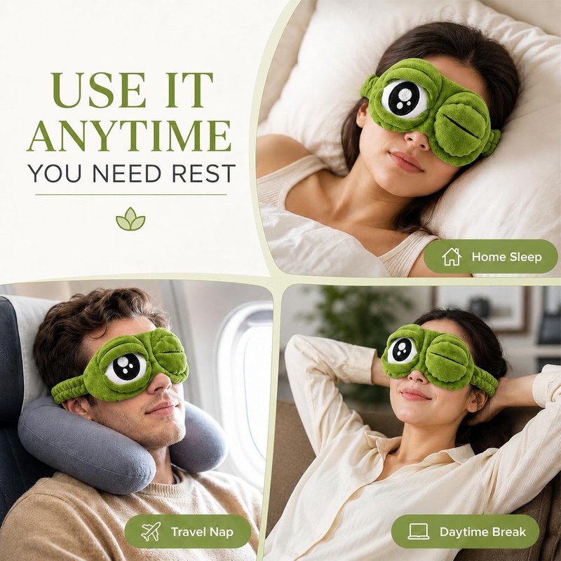 3D Frog Sleep Mask, Funny Cute Frog Eye Mask, Soft