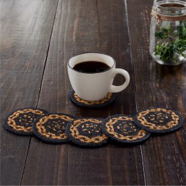 VHC Brands Black & Tan Jute Coaster Set of 6 Primitive Country Rustic Cabin VHC Brands