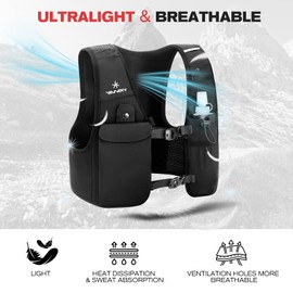 Running Vest for Women Men, Lightweight Breathable Hydration Vest with 500ml Soft Flask, Adjustable Reflective Running Vest with Pockets for Trail Running Hiking