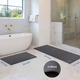 2 Piece Bathroom Rugs Mat Set - Quick Dry Diatomaceous Earth Bath Mat for Bathroom Non-Slip Bath Rug with Rubber Backing, Absorbent Bath Mat Thin Bath Floor Mat, 15.7x23.6+15.7x47.2 Inch, Dark Grey