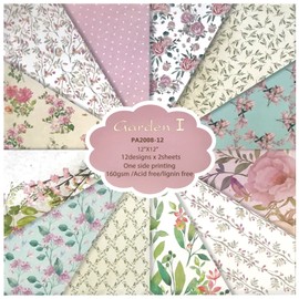 Gnognauq Cardstock Paper Pad 12x12 Inches Lovely Garden Cardmaking Paper Pack Floral Spring-Themed Scrapbook Paper
