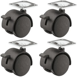 cyclingcolors 4 x Double Castors 30 mm Rotatable + Brake for Furniture Capacity 20 kg / Wheel with Steel Base Metal