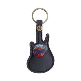 SING F LTD Guitar Pick Holder Leather Keychain with 5PCS Guitar Picks Mini Guitar Shape Plectrums Pack Case Keyring for Guitar Lovers Men Women Black