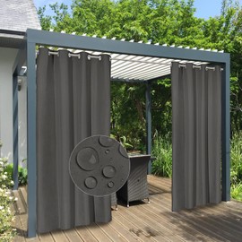 Easy-Going 100% Waterproof Outdoor Curtains Windproof Weatherproof Porch Curtains, Premium Thick Outdoor Privacy Grommet Top Panels for Patio, Gazebo and Pergola, 2 Panels, 54x108 inch, Dark Grey