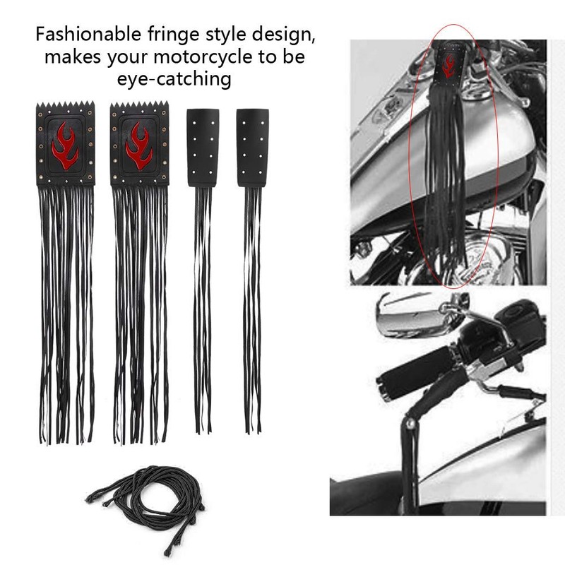 Akozon Leather 2 Universal Motorcycle Handlebar Tassel Fringe Handle Lever