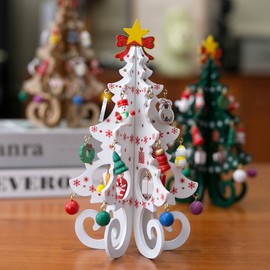 Christmas Tree Tabletop Christmas Present Tabletop Wooden Toy Christmas Ornament Ornament Ornament Decoration Decoration (White)