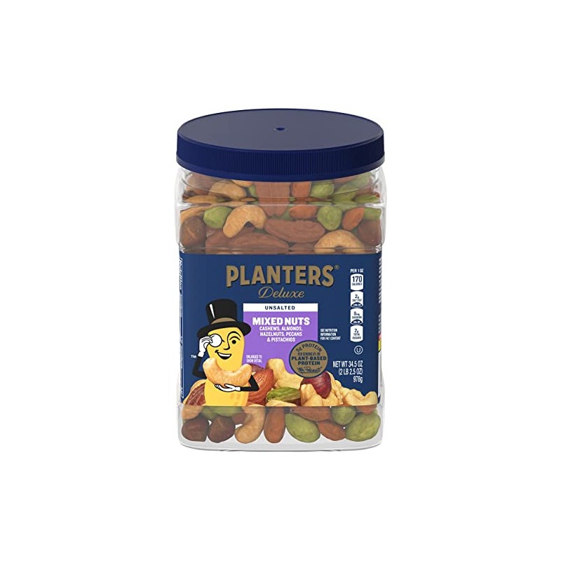 PLANTERS Unsalted Premium Nuts 34.5 oz Resealable Container- Contains Roasted