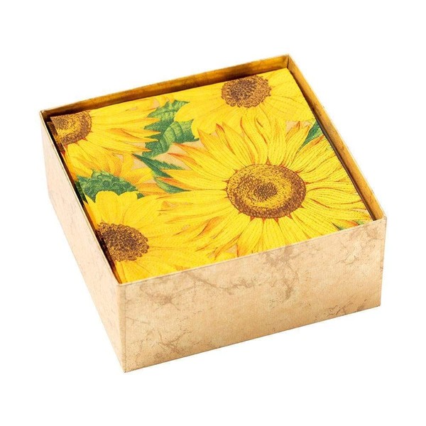 Caspari Sunflowers Boxed Paper Cocktail Napkins - 40 Per Box