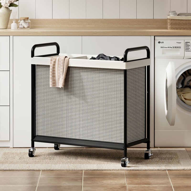 WOWLIVE Laundry Hamper 3 Section, 120L Rolling Laundry Basket with
