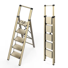 WOA WOA 5 Step Ladder, 300lbs Load, 45'' Top Step, Gold