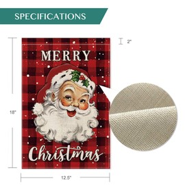 AVOIN Merry Christmas Watercolor Buffalo Check Plaid Santa Claus Garden Flag Vertical Double Sided, Winter Holiday Yard Outdoor Decoration 12.5 x 18 Inch