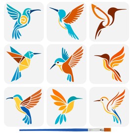FINGERINSPIRE Pack of 9 Hummingbird Stencils for Painting with Brush 15 x 15 cm Reusable Bird Silhouette Template Hollowed Hummingbird Pattern Stencil Plastic PET Animal Motif Template for Decoration