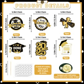 24Pcs Graduation Centerpieces for Tables 2025 Graduation Centerpiece Sticks Class of 2025 Centerpiece Sticks for Graduation Table Decorations Graduation Party Decorations Supplies (black gold)