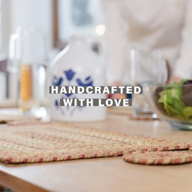 Harvest Jute Braided Placemats, Warm Country Decor, Set of 4, Multicolor 13x19 Oval Table Mats - Vibrant Colors, Durable, Easy to Clean and Protects Furniture