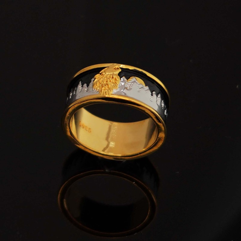 PikaLF Howling Wolf Ring for Men, Norse Viking Wolfscope Ring,