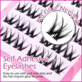 FREEORR 180Pcs Self Adhesive Eyelashes Kit，Five Types of Self Stick Eyelash, Reusable Self-adhesive Lashes, No Glue, D Curl Eyelash Extensions, Wispy Spiky Individual Lashes Kit with Tweezers