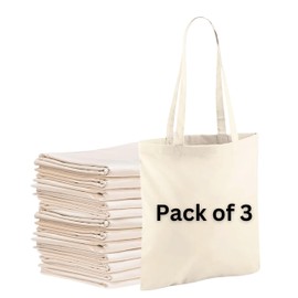 Cotton Tote Bags, Bulk Shopping Bag Cotton Bags, Multipack, 100% Cotton Canvas, Reusable Grocery Cloth Bag, Extra Strong Long Handle Double Stitched Ideal for Printing 5 10 20 pack (3, Natural)
