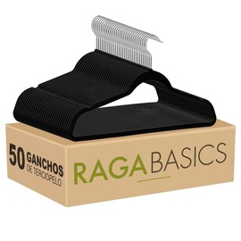 RagaBasics, Set de 50 Ganchos Metalicos Cubiertos con Terciopelo, Perchas de Alta Calidad, Gancho con Rotacion 360°, Ganchos Antideslizantes y Resiste