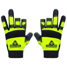 NORTH SKIN Fingerless Safety Work Gloves Flexible Heavy Duty Performance Carpenter Paint Anti Slip Training Palm Wheelchair Assembly Half Finger Camping Gloves for Men Women (Green 3HF, S)