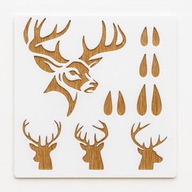 Hunting Buck Head and Tracks Deer Stencil, 8.5 x 11 Inch Reusable Plastic Template for Wildlife Painting Crafts and Rustic Decor