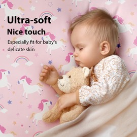 FIEMOL Baby Crib Sheets Girl, 3 Pack Toddler Bed Sheets for 52”x28” Standard Toddler Mattresses, Soft Microfiber Fitted Crib Sheets Pink Purple Rainbow