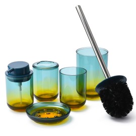 Locco Decor Bathroom Vanity Accessories Set 5 Pieces Duo Color- Soap Dispenser Toothbrush Holder Soap Holder Tumbler Cup Toilet Brush Blue